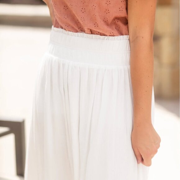 P cill Inherit Clothing Company Classic White Textured Cotton Lined Midi Skirt M - Picture 4 of 16